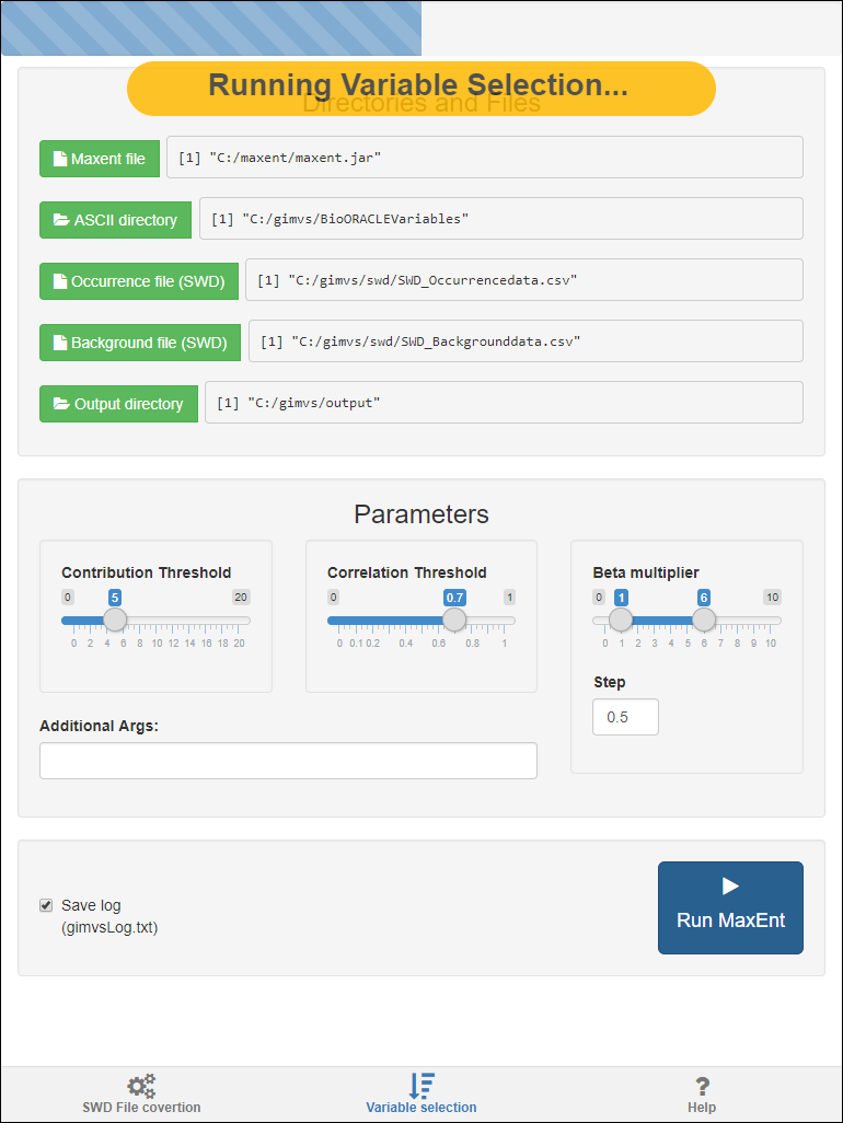 Running Maxent Variable Selection